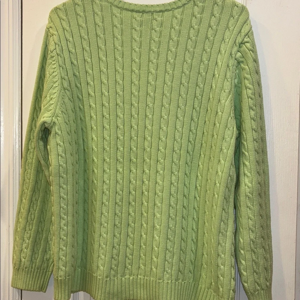 LAUREN RALPH LAUREN LIGHT GREEN CABLE KNIT PULLOVER PINK LOGO ON LEFT SIDE L/S